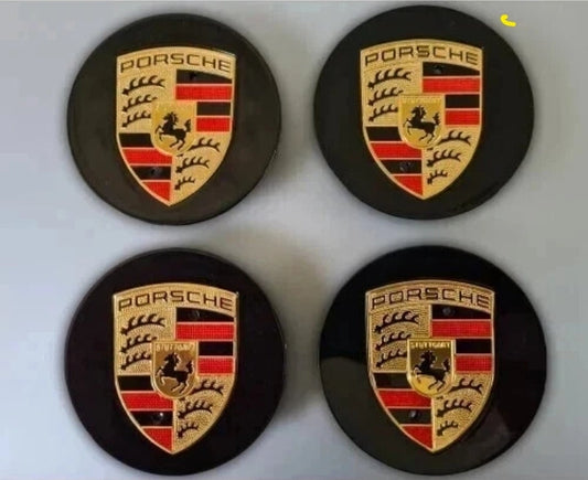 Porsche Wheel Centre Caps- Black & Gold