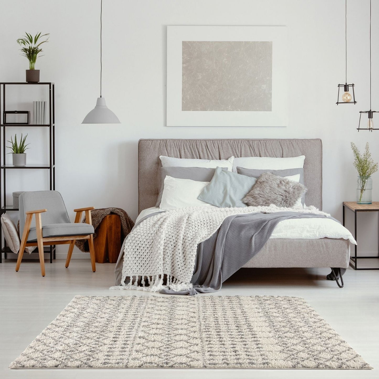 Moroccan Ivory Grey Shaggy Rug | 1000