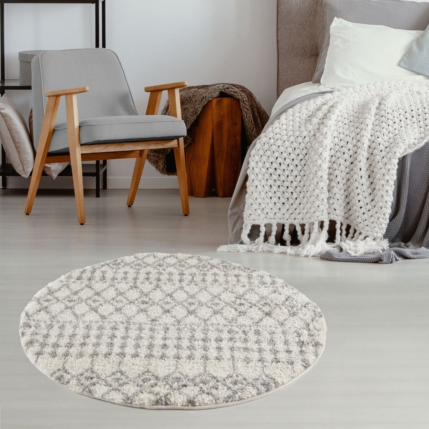 Moroccan Ivory Grey Shaggy Rug | 1000
