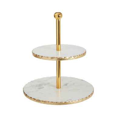 Empire 2 Tier White Marble And Gold Finish Cake Stand