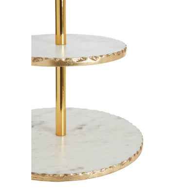 Empire 2 Tier White Marble And Gold Finish Cake Stand