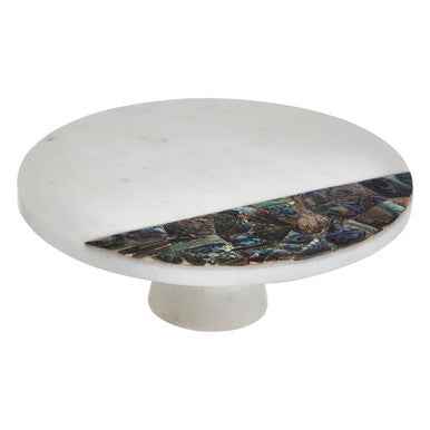 Imogen White Marble And Paua Shell Round Cake Stand