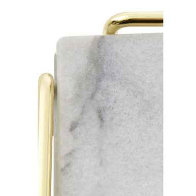 Delphine Set Of 4 White Marble Coasters With Brass Finish Holder