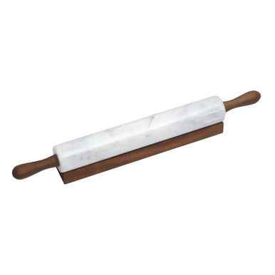 Kindia White Marble Rolling Pin With Wooden Stand