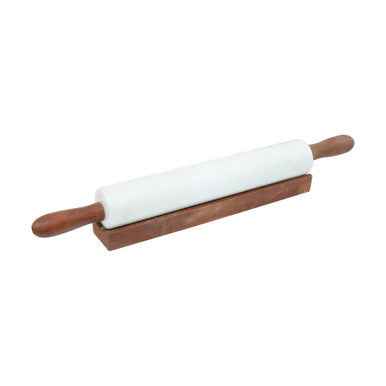 Kindia White Marble Rolling Pin With Wooden Stand