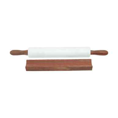 Kindia White Marble Rolling Pin With Wooden Stand