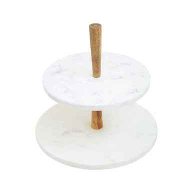 Monzaro Two Tier Marble and Acacia Wood cake stand