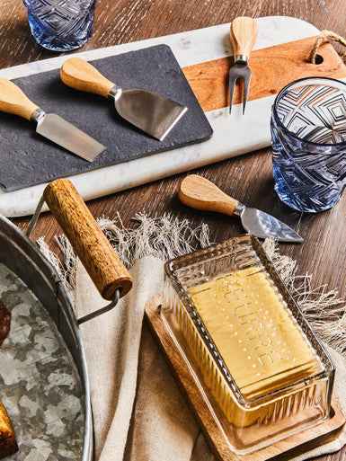 Monzaro Oblong White Marble And Acacia Wood Board