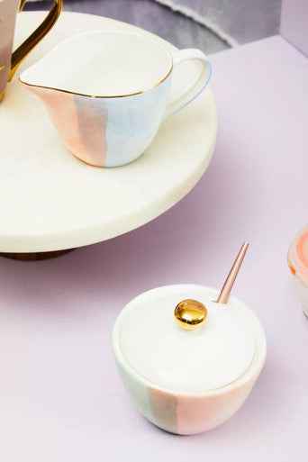 Monzaro Round White Marble And Acacia Wood Cake Stand