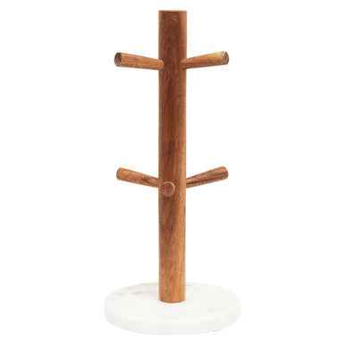 Monzaro Acacia Wood And White Marble Mug Tree