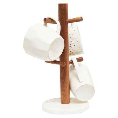 Monzaro Acacia Wood And White Marble Mug Tree