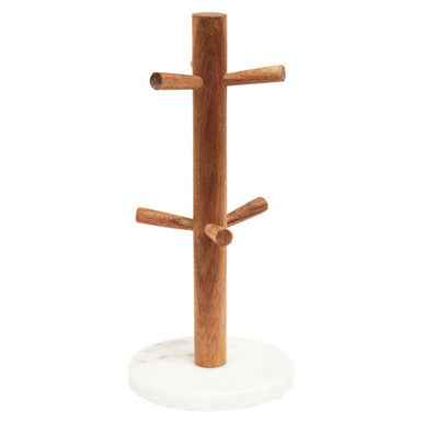 Monzaro Acacia Wood And White Marble Mug Tree