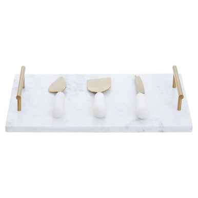Marina White And Gold Cheese Board And Knife Set