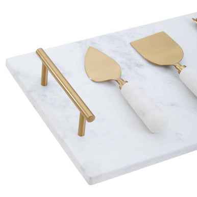 Marina White And Gold Cheese Board And Knife Set
