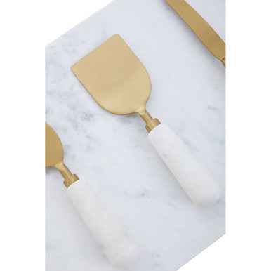 Marina White And Gold Cheese Board And Knife Set