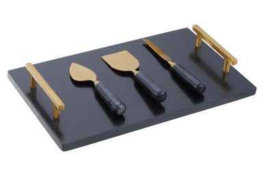 Marina Black And Gold Cheese Board And Knife Set