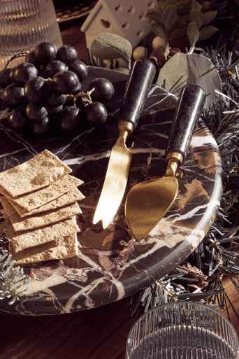 Marina Black And Gold Cheese Board And Knife Set