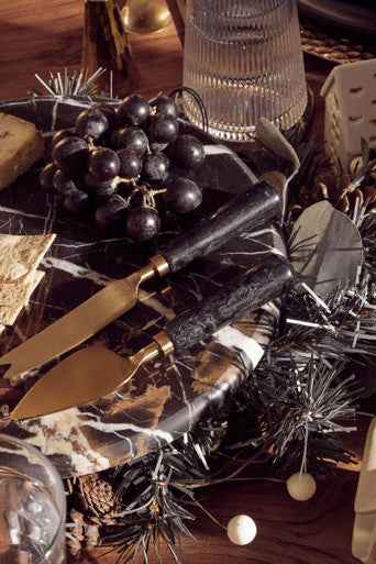 Marina Black And Gold Cheese Board And Knife Set