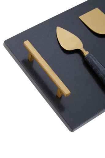 Marina Black And Gold Cheese Board And Knife Set