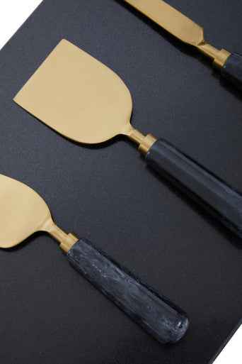 Marina Black And Gold Cheese Board And Knife Set