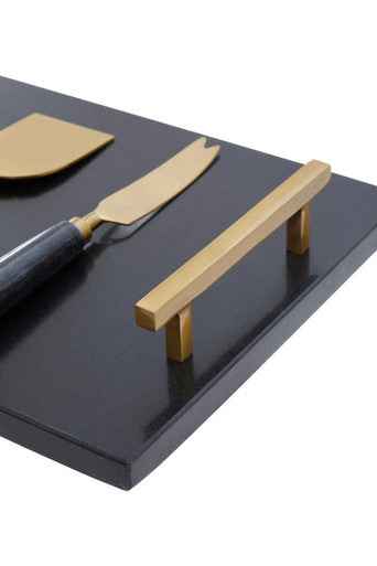 Marina Black And Gold Cheese Board And Knife Set