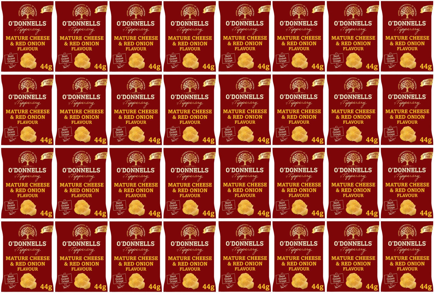 32 x O Donnells Mature Cheese & Red Onion Flavour 44G