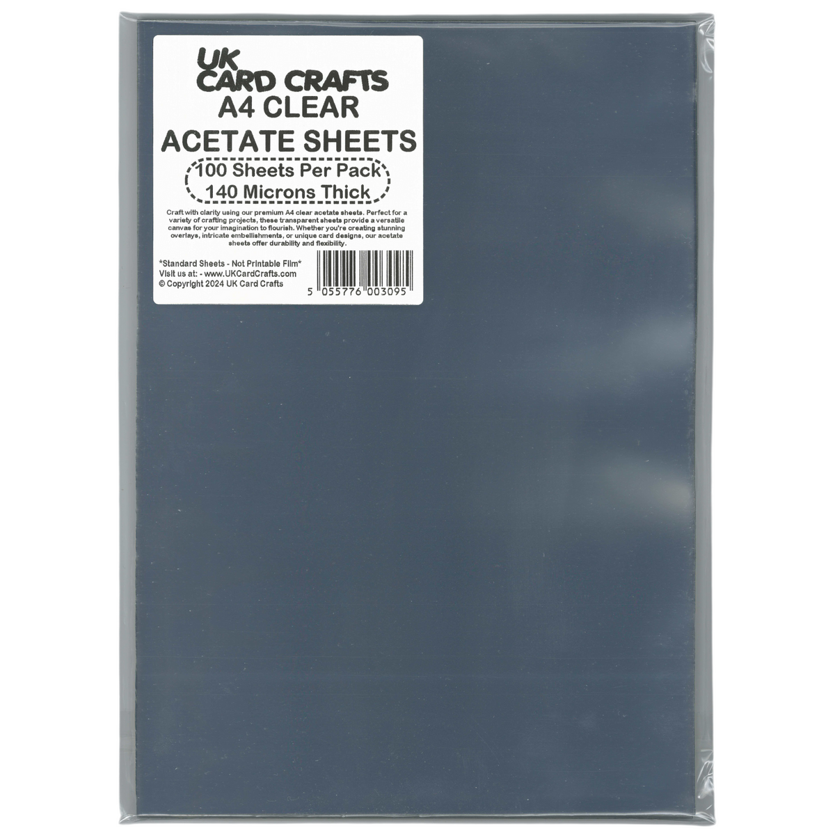 100 x A4 Clear Acetate Sheets – 140 Micron Transparent Film for Craft, Covers & Displays