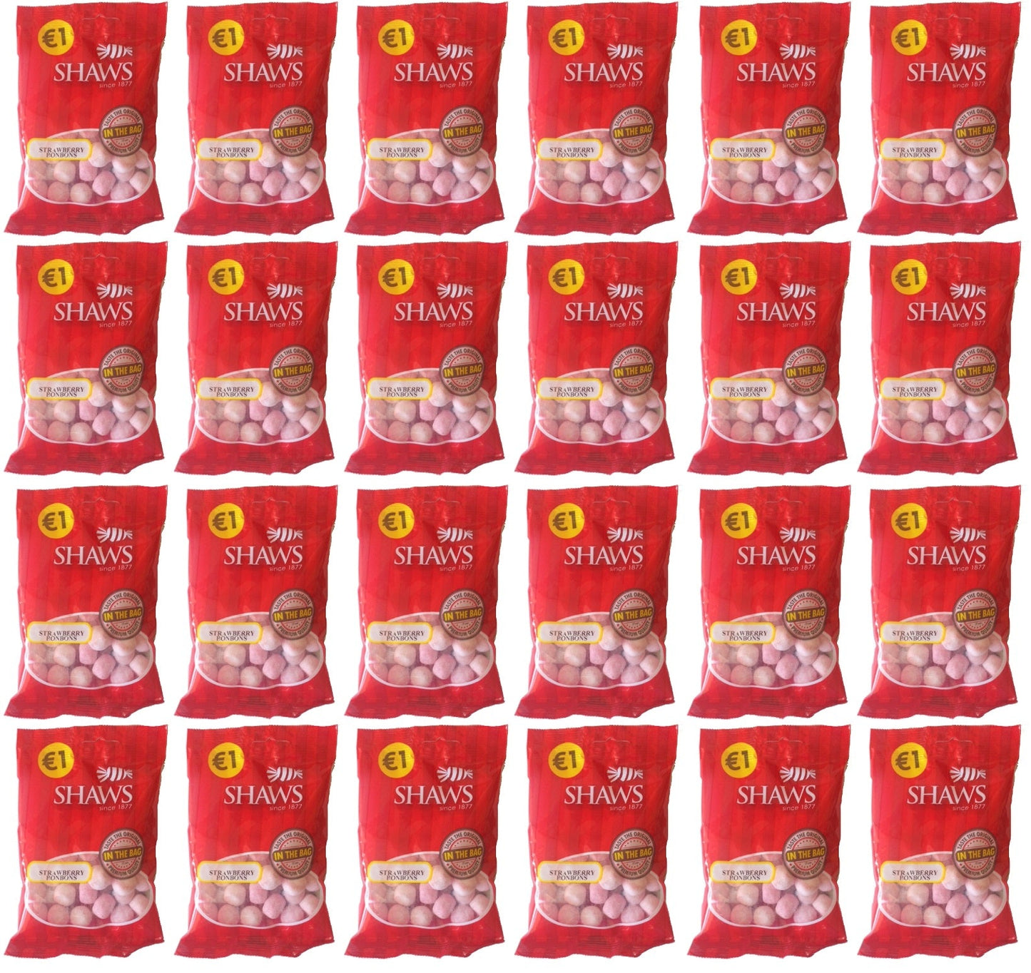 24 x Shaws Strawberry Bonbons 100Gm