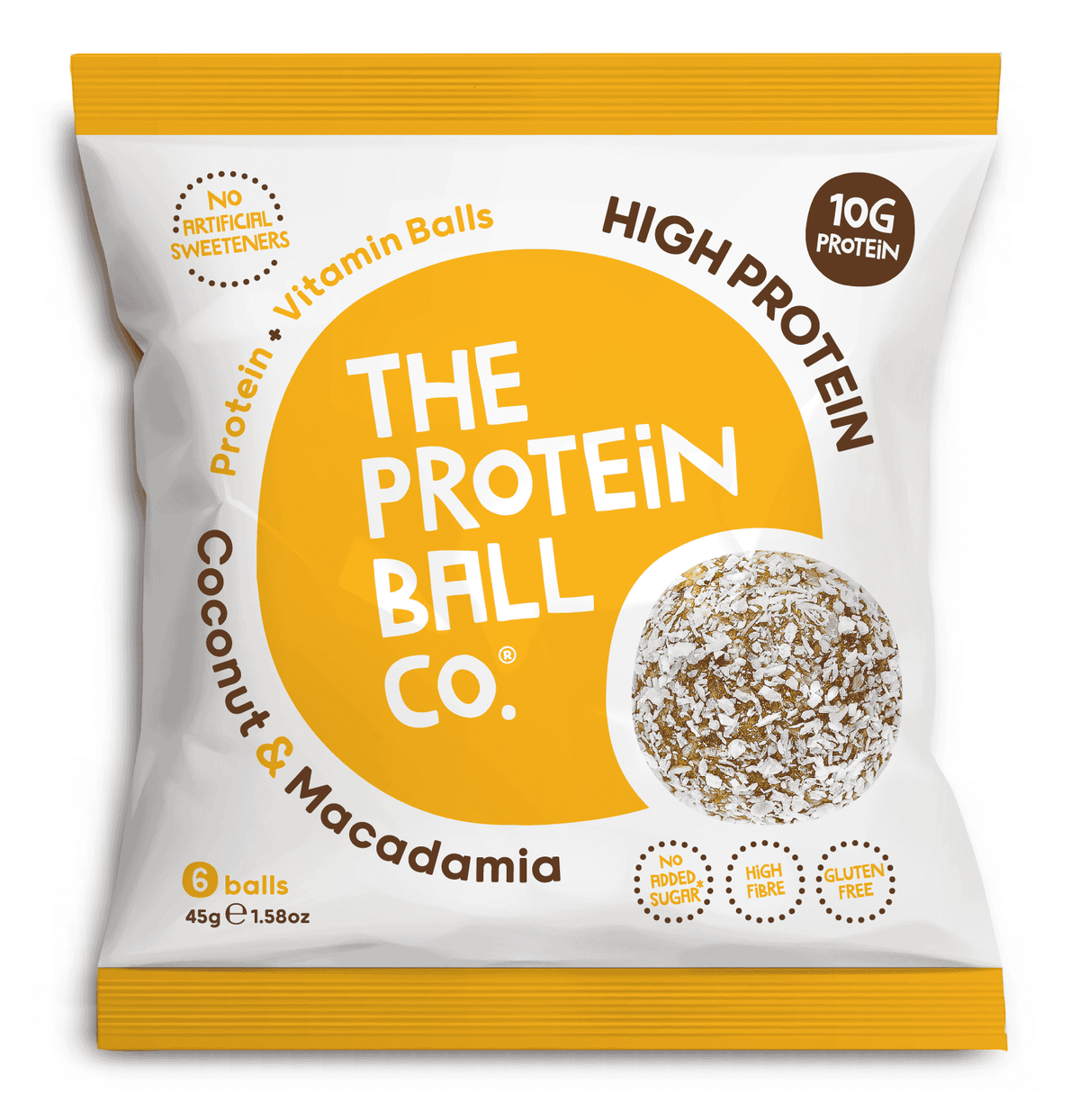 10 x The Protein Ball co C/nut Macadamia Pro + Vit Balls - 45g