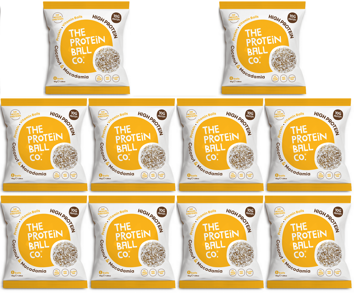 10 x The Protein Ball co C/nut Macadamia Pro + Vit Balls - 45g