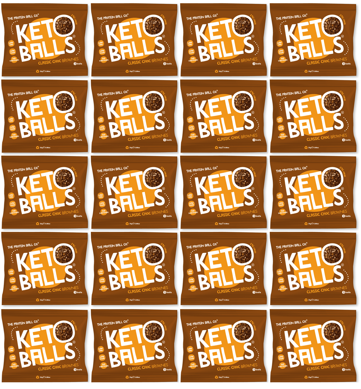 20 x The Protein Ball co Classic Choc Brownies Keto Ball - 25g