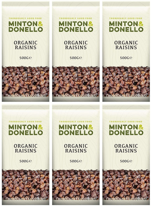 6 x Minton & Donello Organic Raisins - 500g