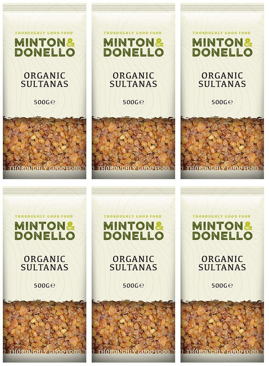 6 x Minton & Donello Organic Sultanas - 500g