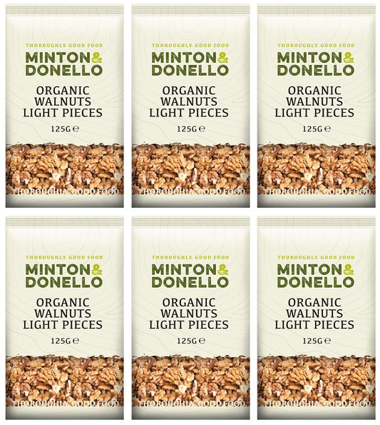6 x Minton & Donello Organic Walnuts Light Halves - 125g