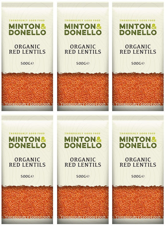 6 x Minton & Donello Organic Red Split Lentils - 500g
