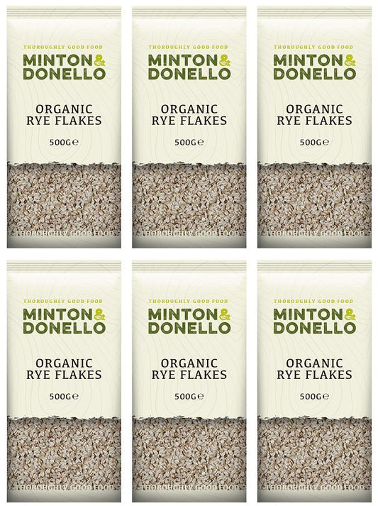 6 x Minton & Donello Organic Rye Flakes - 500g
