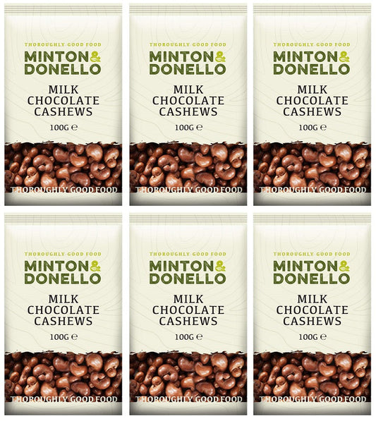 6 x Minton & Donello Milk Chocolate Cashews - 100g