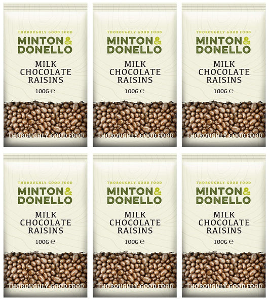 6 x Minton & Donello Milk Chocolate Raisins - 100g