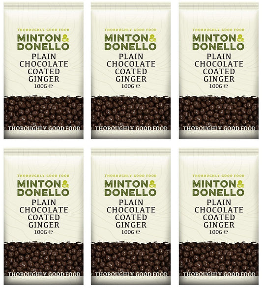 6 x Minton & Donello Plain Chocolate Coated Ginger - 100g