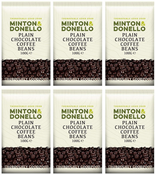 6 x Minton & Donello Plain Chocolate Coffee Beans - 100g