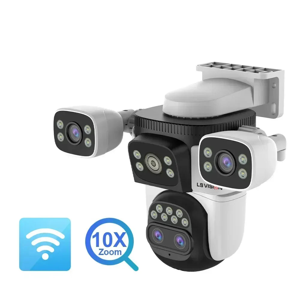 WiFi Security Camera Outdoor 10X Optical Zoom Four Lens Human Auto Tracking Waterproof