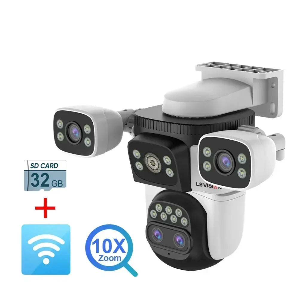 WiFi Security Camera Outdoor 10X Optical Zoom Four Lens Human Auto Tracking Waterproof