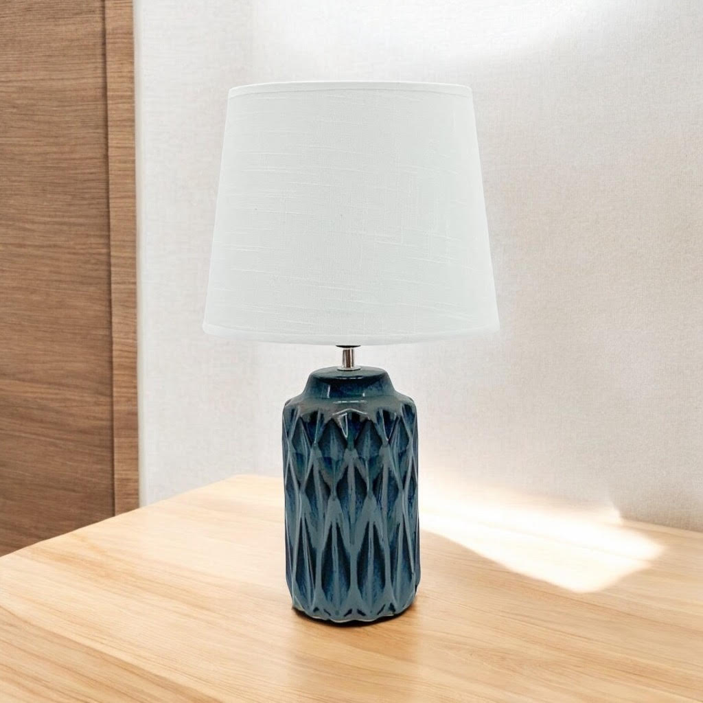 40CM BLUE CERAMIC  LAMP AND SHADE