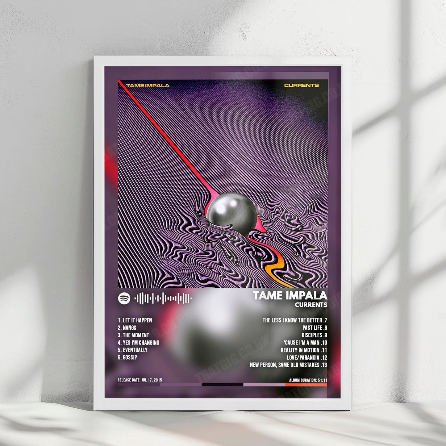 Tame Impala "Currents  " Album Cover Poster - with Complete Tracklist