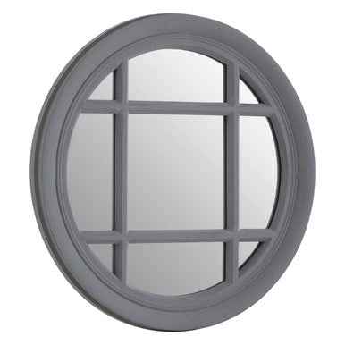 Hawthorne Flat Wood Round Grey Wall Mirr