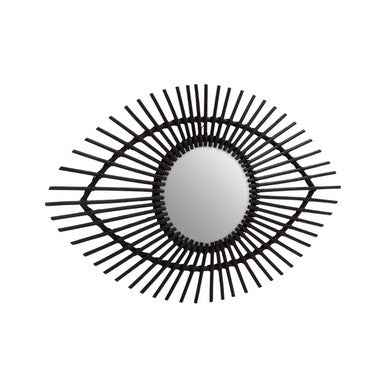 Mataram Black Natural Rattan Eye Shape Wall Mirror