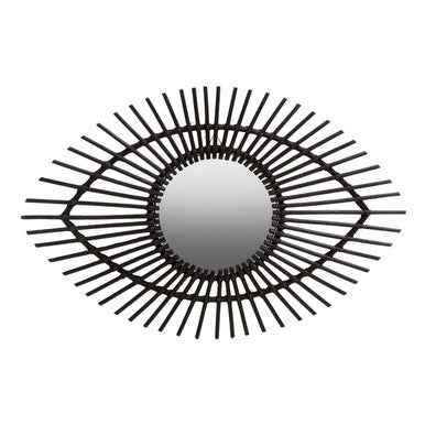 Mataram Black Natural Rattan Eye Shape Wall Mirror