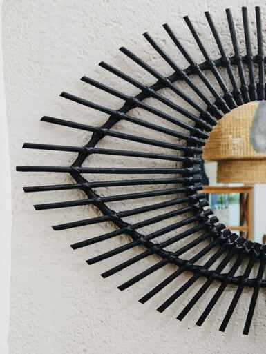 Mataram Black Natural Rattan Eye Shape Wall Mirror