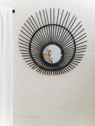 Mataram Black Natural Rattan Wall Mirror