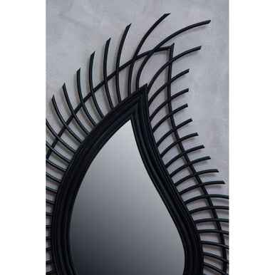 Mataram Teardrop Black Natural Rattan Wall Mirror